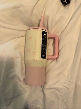 HydroJug Pink & White Bows Travel Tumbler with Handle